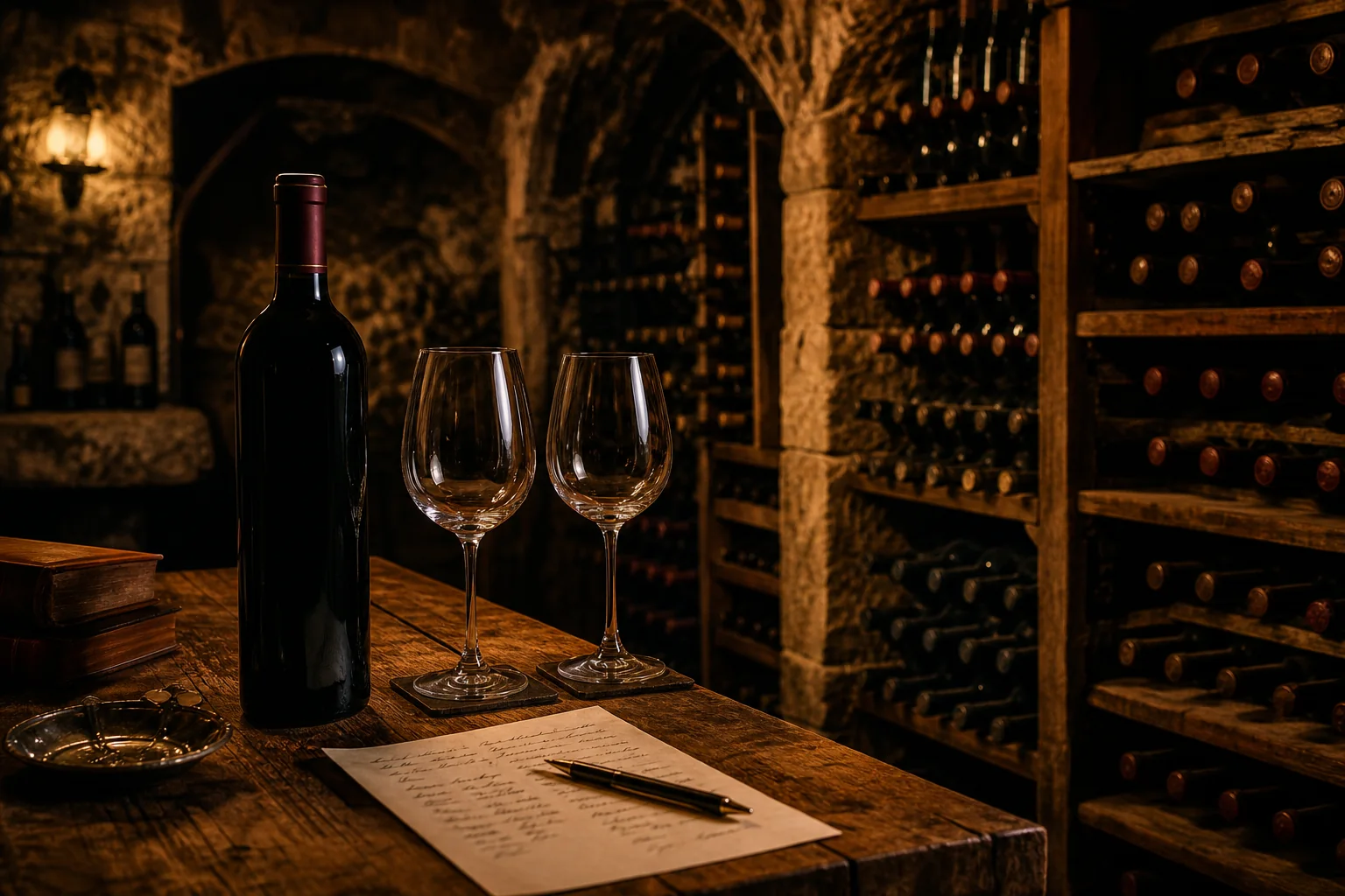 Cave à vin française élégante avec bouteilles sélectionnées