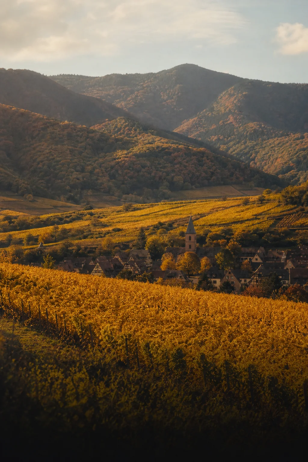 Vignobles d'Alsace devant les montagnes