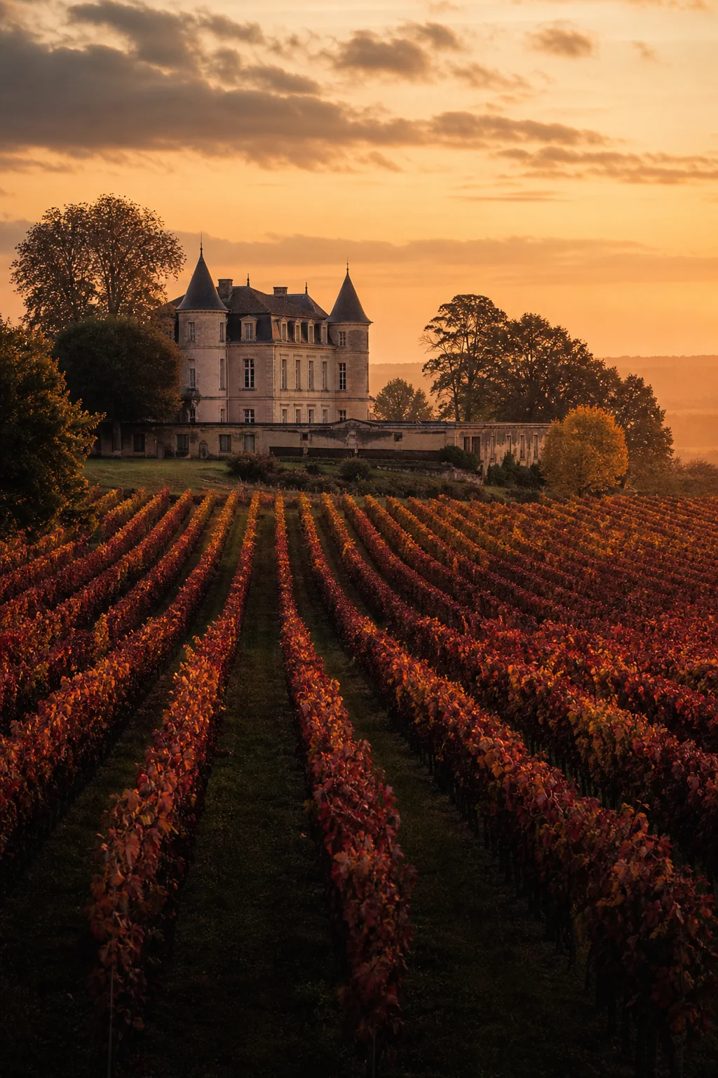 Vignobles de Bordeaux au coucher du soleil